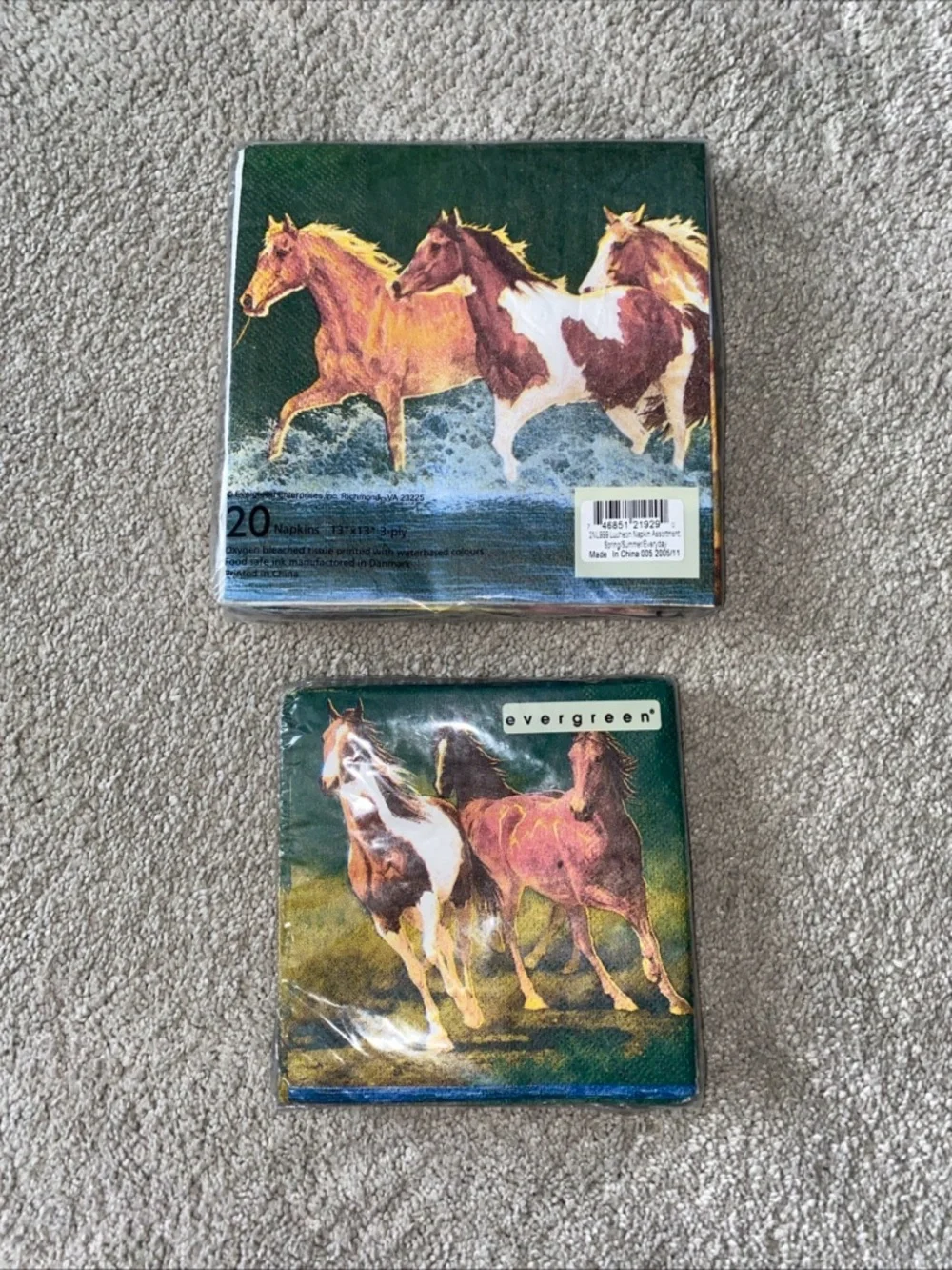 VTG Evergreen Horses Equestrian Cocktail & Luncheon‎ Napkins Set New Deadstock